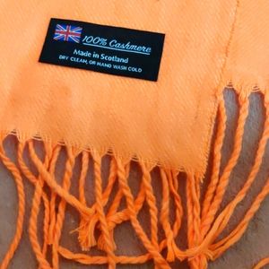 100% cashmere bright orange scarf made in Scotland